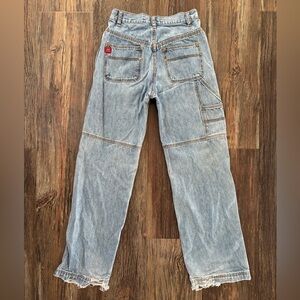 Vtg Y2K Unionbay Cargo Utility Jeans Girls 12 Distressed Light Blue Denim Skater